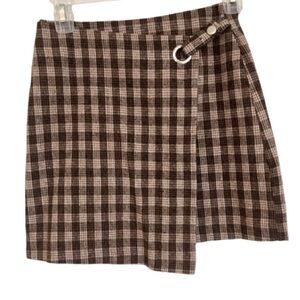 Mi Ami Brown Plaid Wrap Mini Skirt Size Y10 NWT